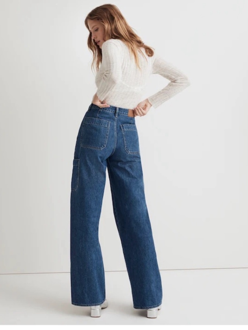 Madewell Baggy Straight Cargo High-Rise Wide Leg Patch Jeans size 27 NN489 - Picture 2 of 14